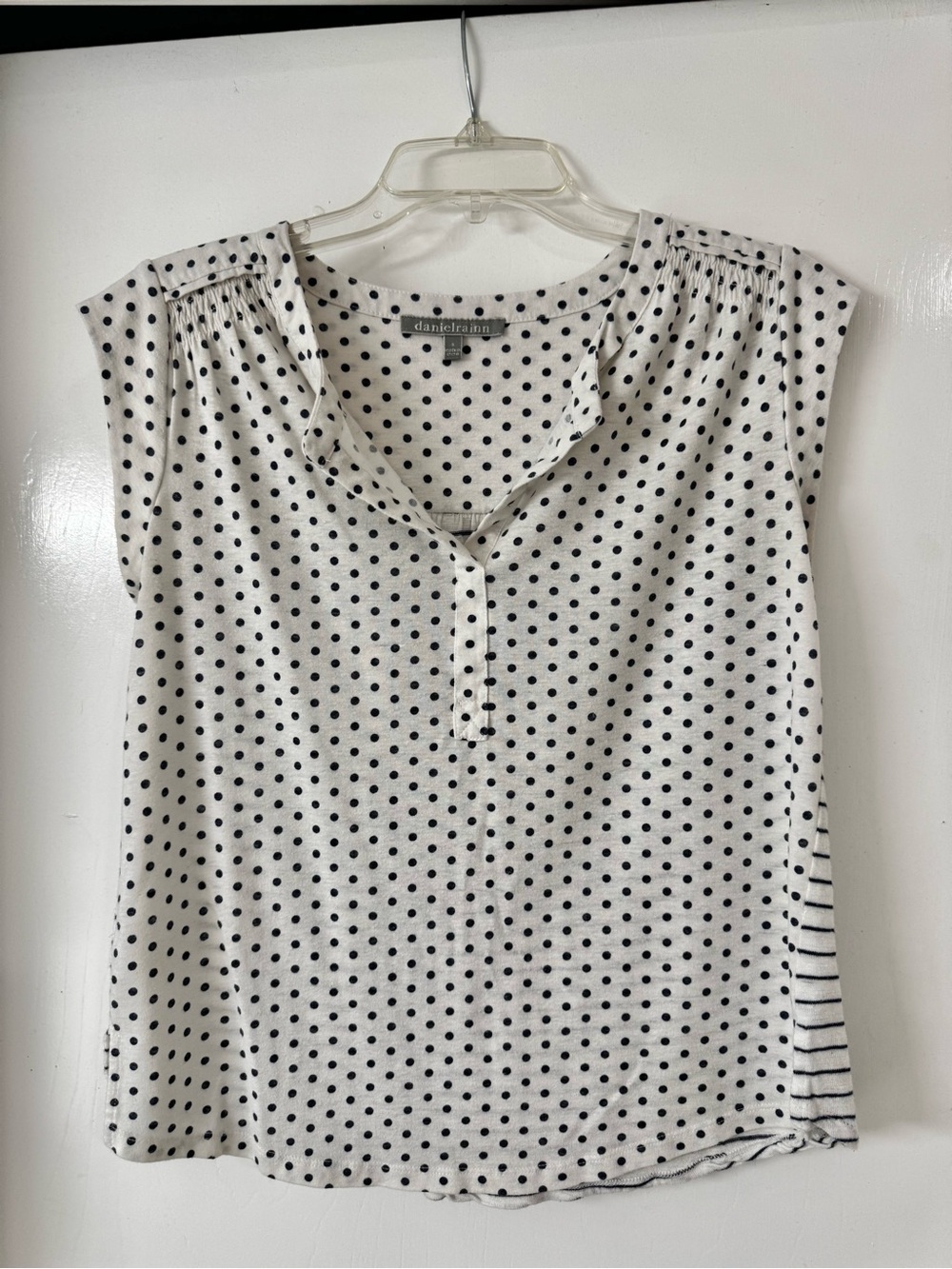 Daniel Rainn White & Blue Polka Dot Cap-Sleeve Blouse